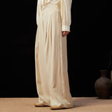 Famecoco Lyocell-Linen Blend High-Waisted Straight-Leg Pants