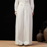 Famecoco Double Button High-Waist Wide-Leg Pants
