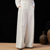 Famecoco Double Button High-Waist Wide-Leg Pants