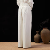 Famecoco Double Button High-Waist Wide-Leg Pants