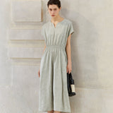 Famecoco Elegant Tencel Cotton Midi Dress