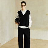 Famecoco Textured Wool Blend V‑Neck Vest