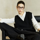 Famecoco Textured Wool Blend V‑Neck Vest