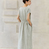 Famecoco Elegant Tencel Cotton Midi Dress