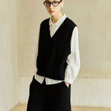 Famecoco Textured Wool Blend V‑Neck Vest