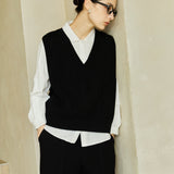 Famecoco Textured Wool Blend V‑Neck Vest