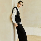 Famecoco Textured Wool Blend V‑Neck Vest