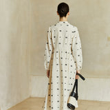 Famecoco Textured Embroidered Cotton Midi Dress