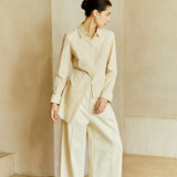 Famecoco Cotton‑Stretch Asymmetric Shirt