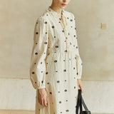 Famecoco Textured Embroidered Cotton Midi Dress