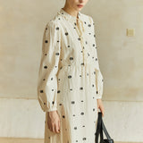 Famecoco Textured Embroidered Cotton Midi Dress