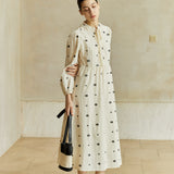 Famecoco Textured Embroidered Cotton Midi Dress