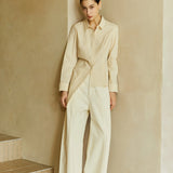 Famecoco Cotton‑Stretch Asymmetric Shirt