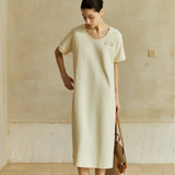 Famecoco Minimalist Stretch Cotton Midi Dress