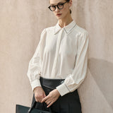 Famecoco Classic Embroidered Lantern Sleeve Blouse