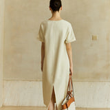Famecoco Minimalist Stretch Cotton Midi Dress