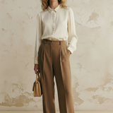 Famecoco Soft Lyocell Embroidered Collar Blouse