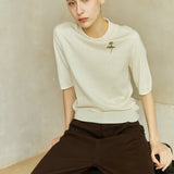 Famecoco Embroidered Short-Sleeve Knit Top