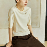 Famecoco Embroidered Short-Sleeve Knit Top