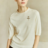 Famecoco Embroidered Short-Sleeve Knit Top