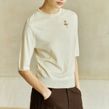 Famecoco Embroidered Short-Sleeve Knit Top