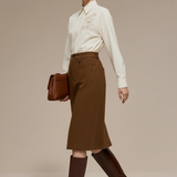 Famecoco 100% Cotton High-Waist Straight Skirt