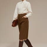 Famecoco 100% Cotton High-Waist Straight Skirt