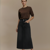 Famecoco Cotton Denim A‑Line Midi Skirt