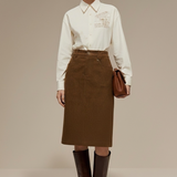 Famecoco 100% Cotton High-Waist Straight Skirt
