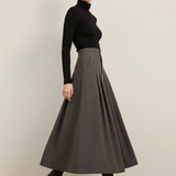 Famecoco 100% Cotton Midi Skirt with Double Buttons