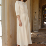 Famecoco 100% Cotton Midi Dress with Mandarin Collar
