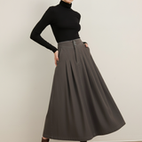 Famecoco 100% Cotton Midi Skirt with Double Buttons