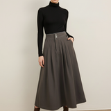 Famecoco 100% Cotton Midi Skirt with Double Buttons