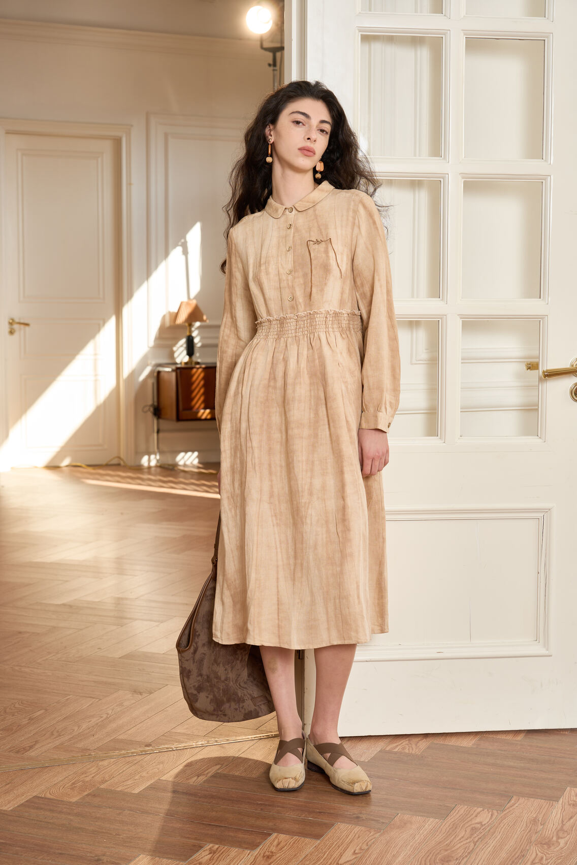 Famecoco Linen Blend Shirt Dress XL / Khaki