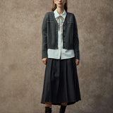 Famecoco Gold-Thread Wool Blend V-Neck Cardigan