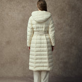 Famecoco Ultra-Light Long Belted Hooded Down Coat