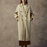 Famecoco Double-Face 100% Wool Long Coat with Contrast Cuffs