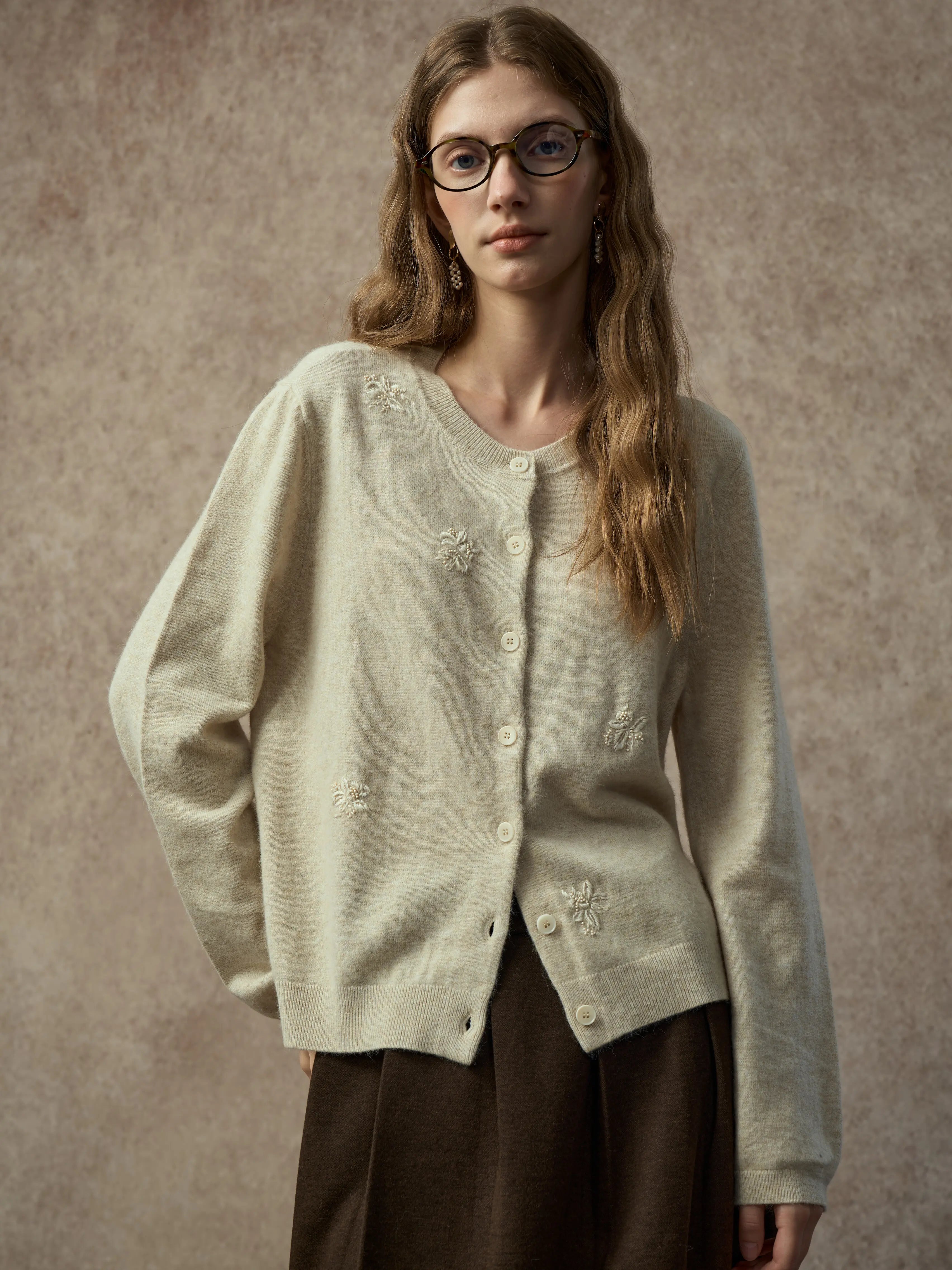 Famecoco Embroidered Wool Cardigan