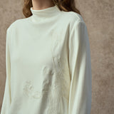 Famecoco Embroidered Mock Neck Slim Top