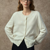 Famecoco Embroidered Wool Blend Crew Cardigan