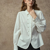 Famecoco Vintage Embroidered Lantern Sleeve Blouse