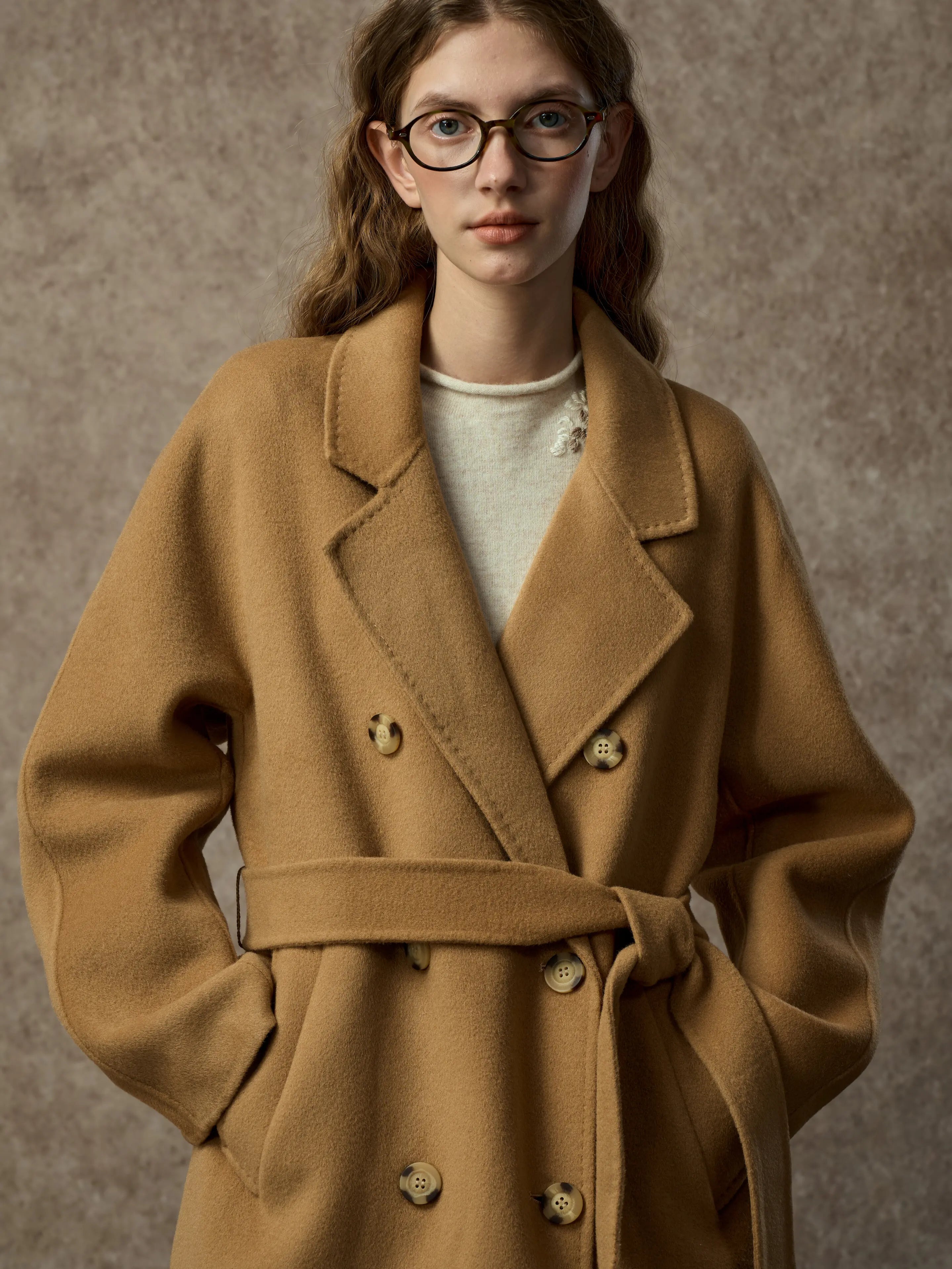 Famecoco Classic Double-Breasted Wool Long Coat