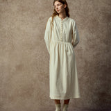 Famecoco Vintage Shirt Collat Midi Dress