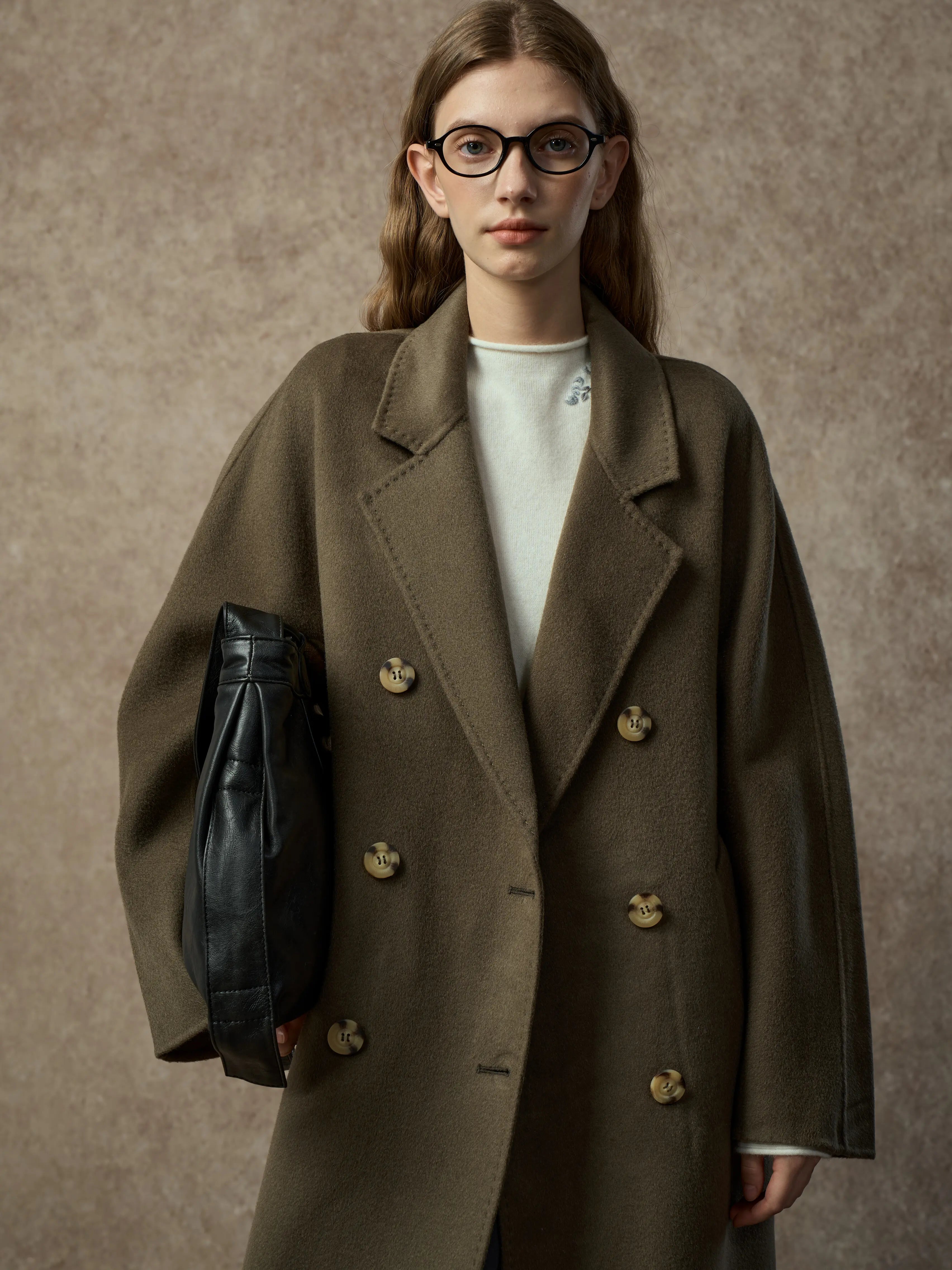 Famecoco Classic Double-Breasted Wool Long Coat