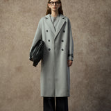 Famecoco Double-Face 100% Wool Long Coat with Contrast Cuffs
