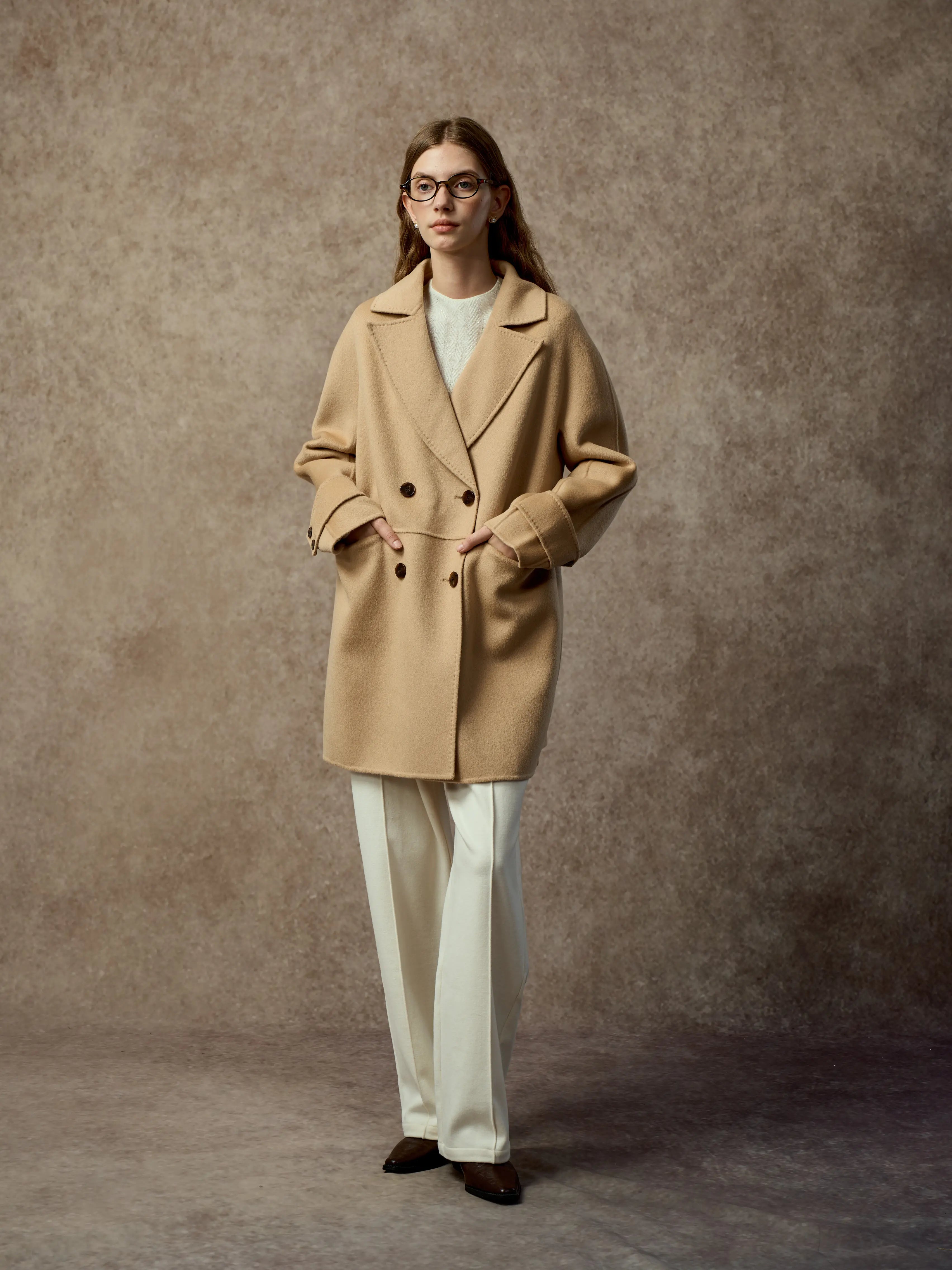 Famecoco Signature Double-Faced 100% Wool Lapel Coat