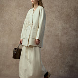 Famecoco Modern Embroidered Wool Blend Coat