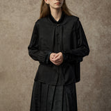 Famecoco Faux Two-Piece Jacquard Blouse