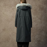 Famecoco Stylish Long Parka Coat with Detachable Fur Hood