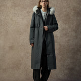 Famecoco Stylish Long Parka Coat with Detachable Fur Hood